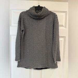 Cabi Small Fergie Sweater #3167 Black Striped Cowl Neck Split Front & Back